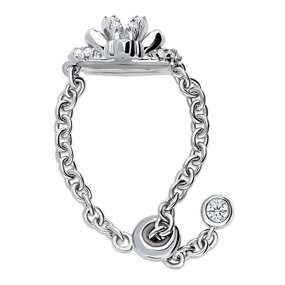 Crown CZ Chain Ring in Sterling Silver