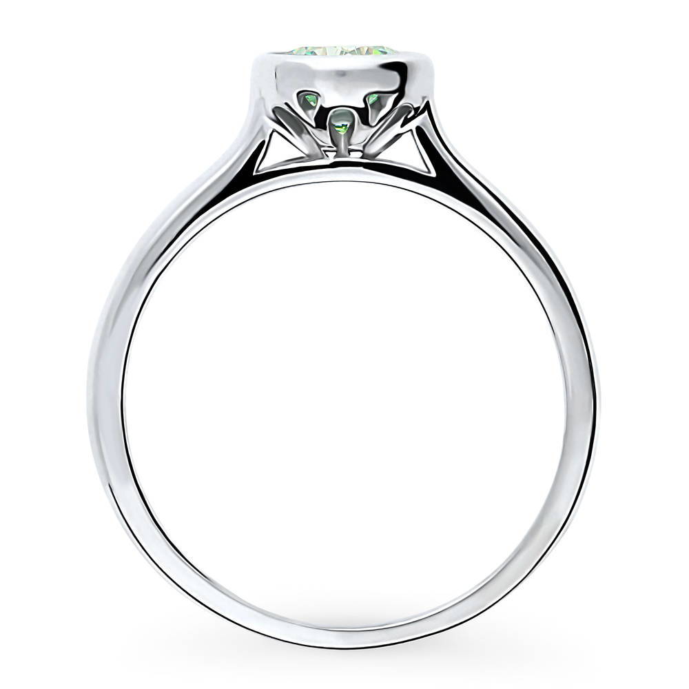 Solitaire Green Bezel Set Round CZ Ring in Sterling Silver 0.8ct