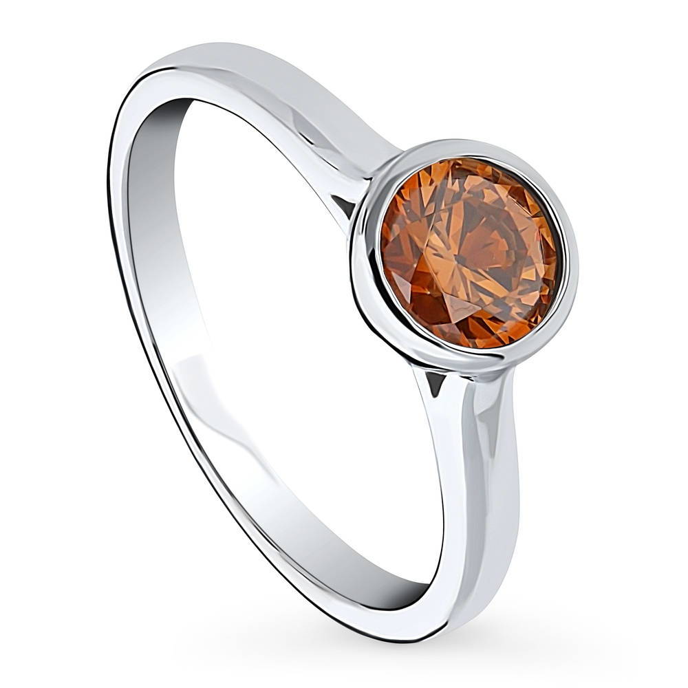 Solitaire Caramel Bezel Set Round CZ Ring in Sterling Silver 0.8ct