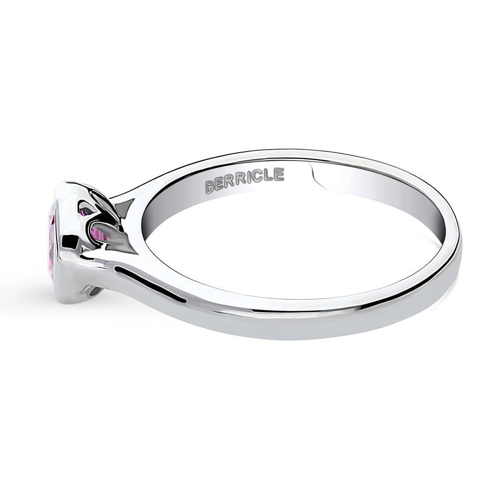 Angle view of Solitaire Purple Bezel Set Round CZ Ring in Sterling Silver 0.8ct
