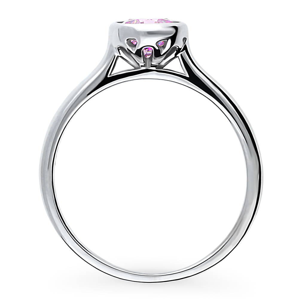 Alternate view of Solitaire Purple Bezel Set Round CZ Ring in Sterling Silver 0.8ct