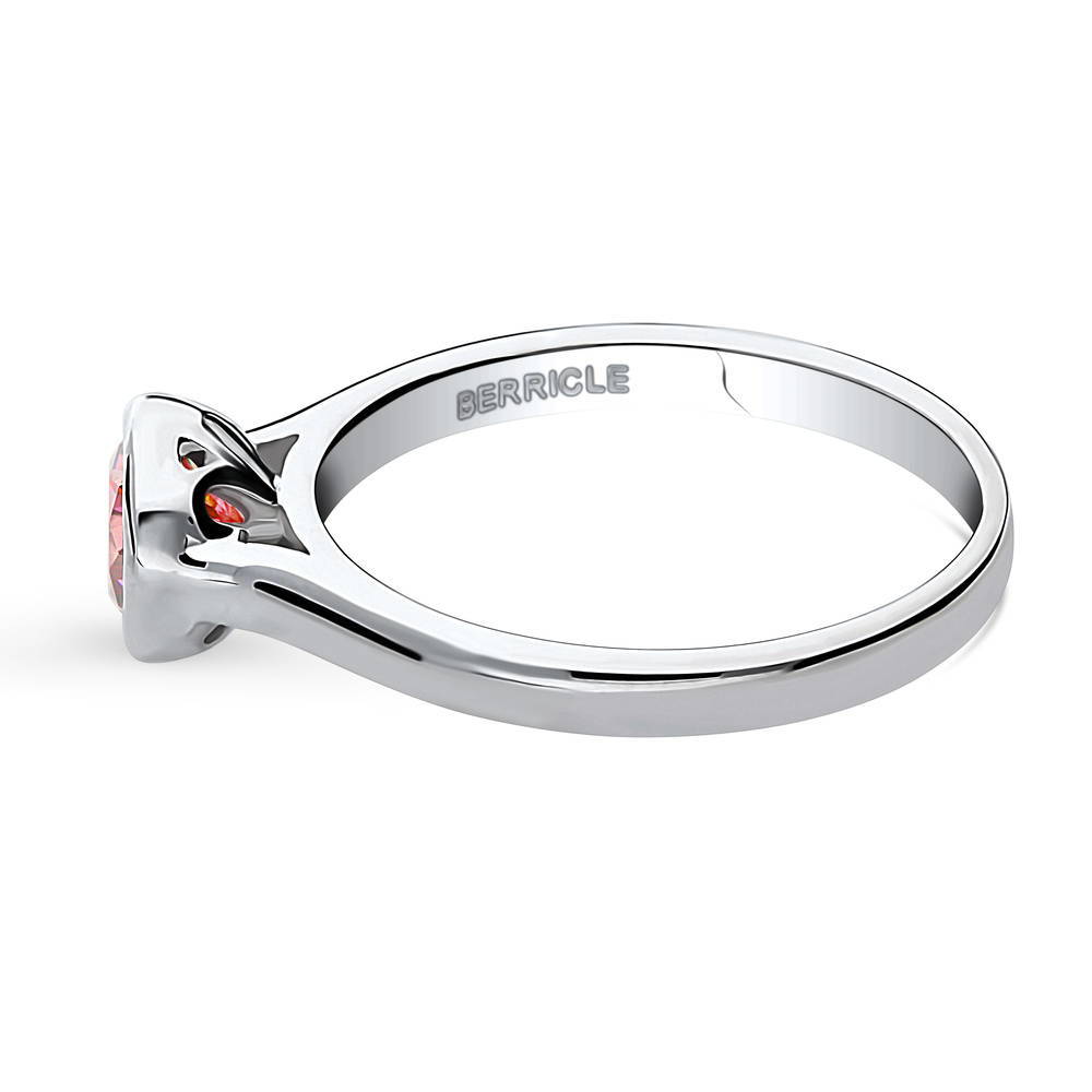 Angle view of Solitaire Red Bezel Set Round CZ Ring in Sterling Silver 0.8ct