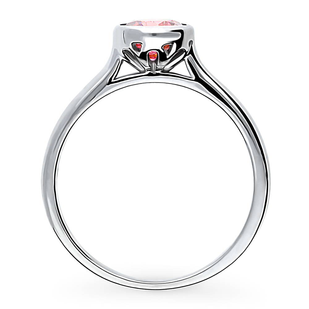 Alternate view of Solitaire Red Bezel Set Round CZ Ring in Sterling Silver 0.8ct