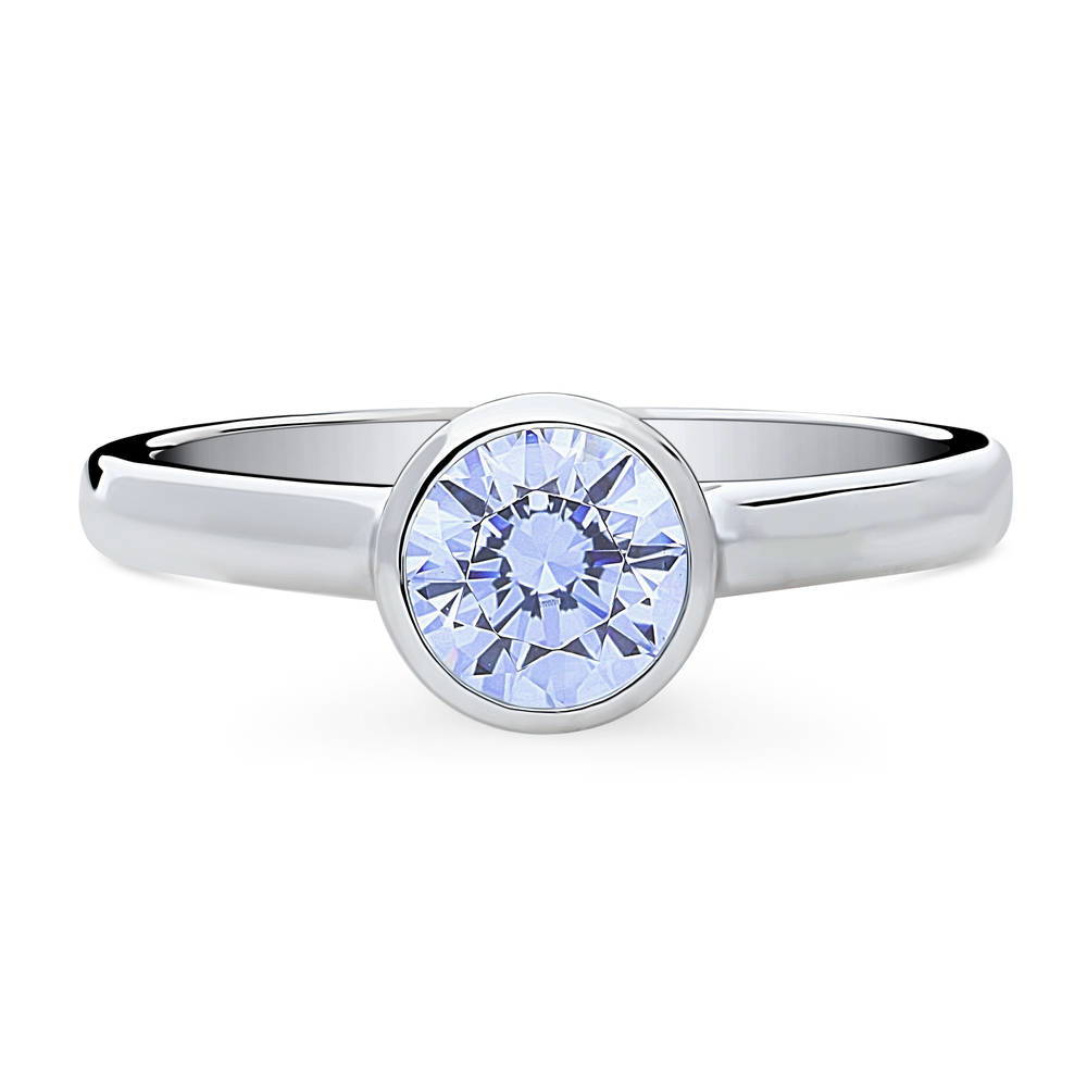 Solitaire Greyish Blue Bezel Set Round CZ Ring in Sterling Silver 0.8ct, 1 of 9