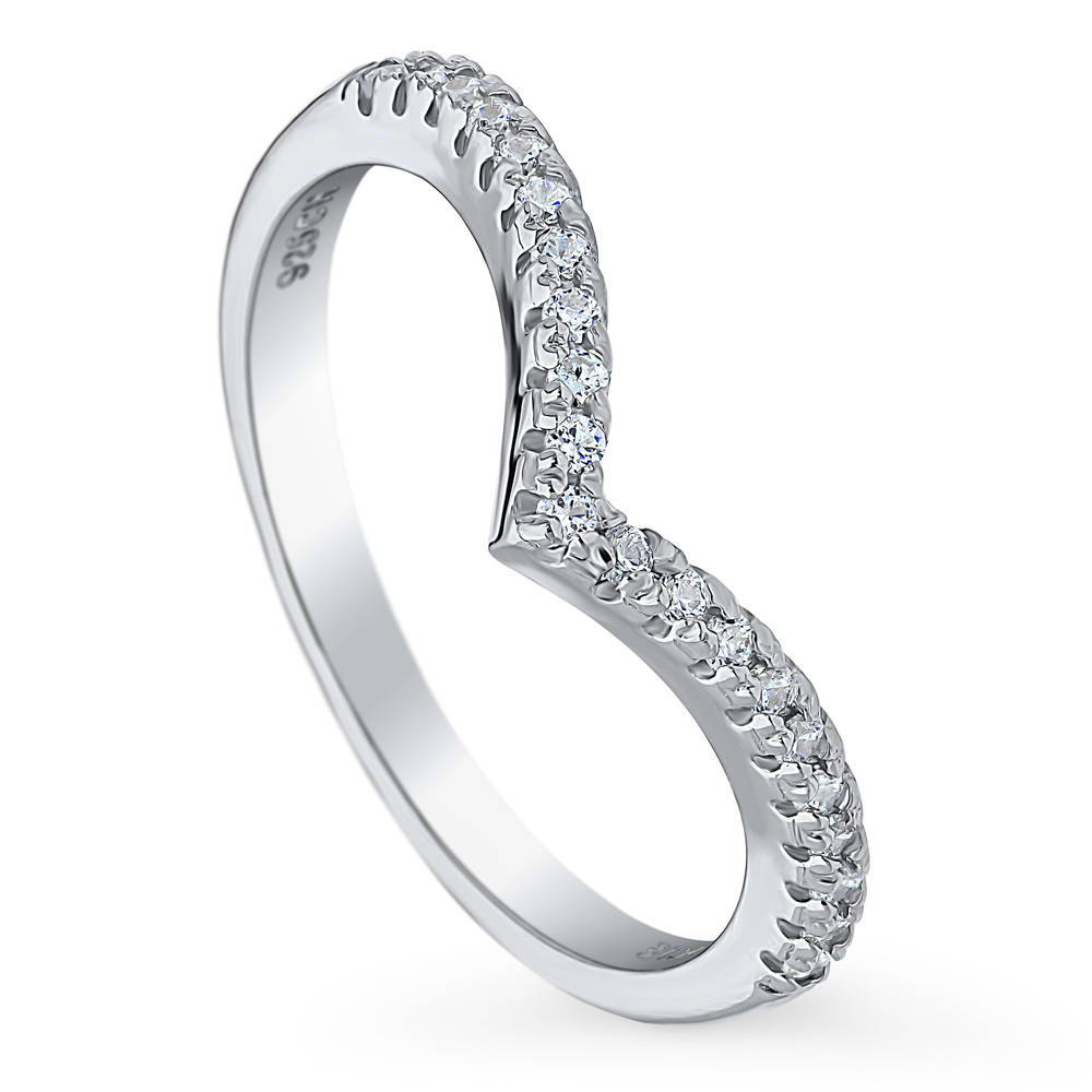 Wishbone CZ Curved Eternity Ring in Sterling Silver, front view