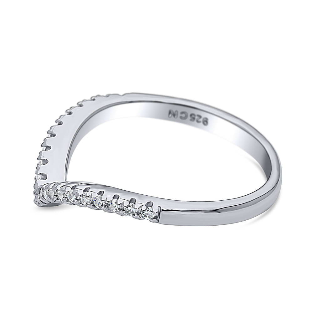 Wishbone CZ Curved Eternity Ring in Sterling Silver, side view