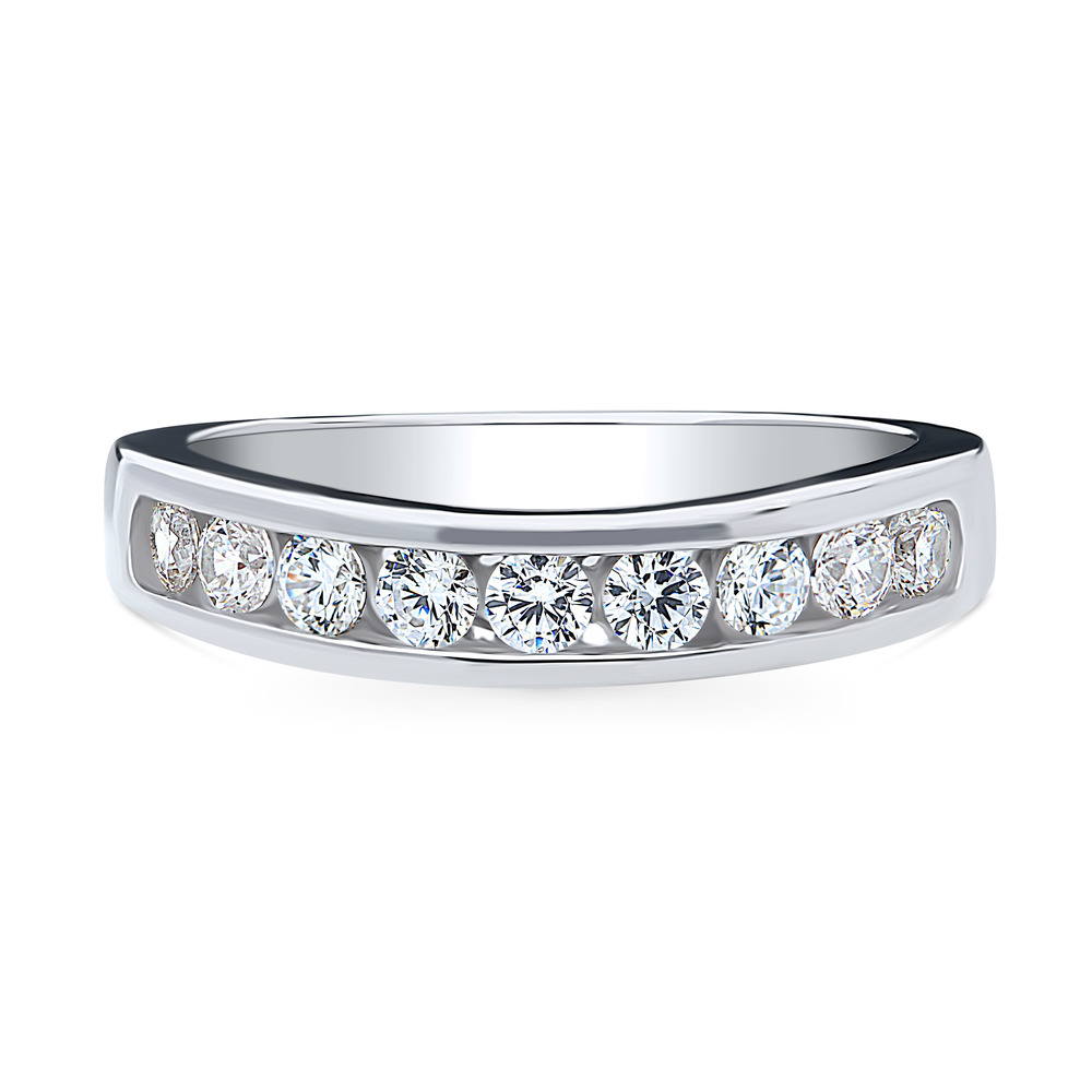 Channel Set CZ Curved Half Eternity Ring in Sterling Silver, 1 of 9