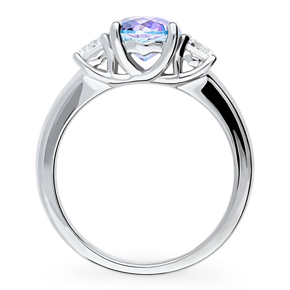 Alternate view of 3-Stone Kaleidoscope Purple Aqua Round CZ Ring in Sterling Silver, 8 of 9