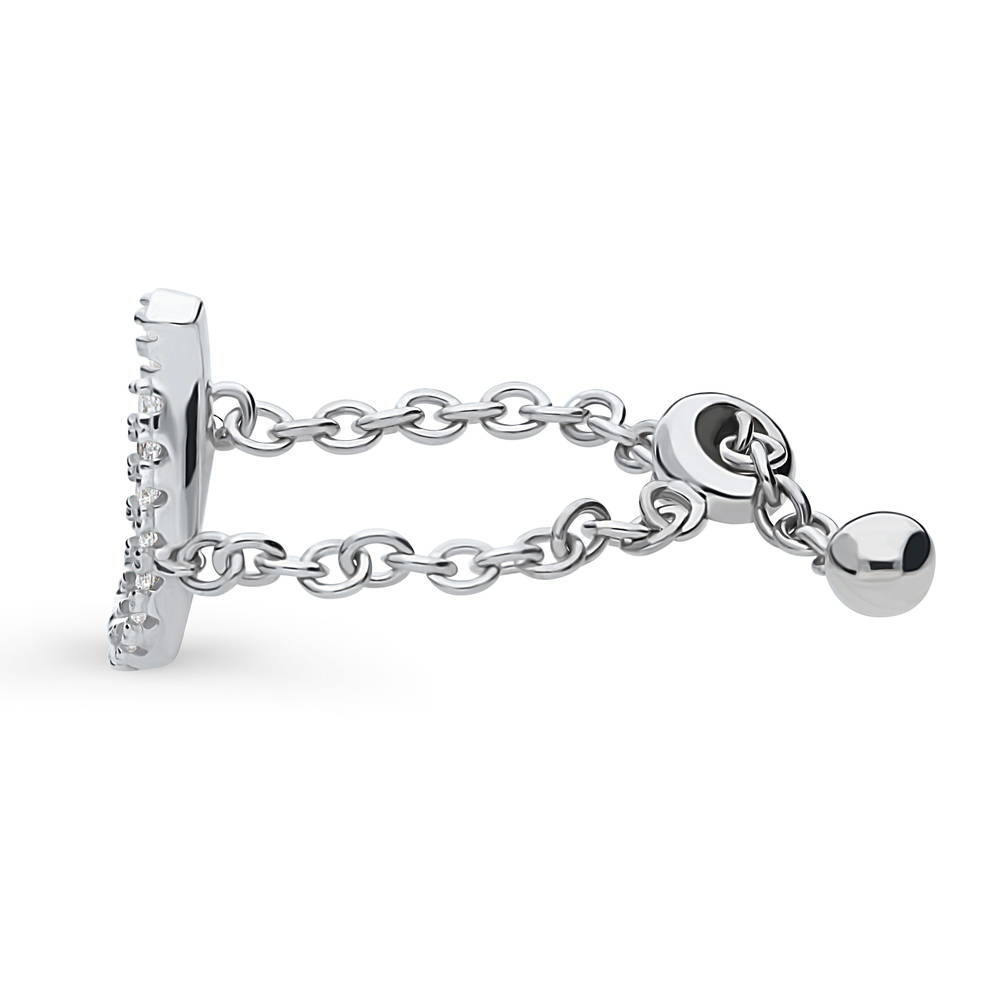 Horseshoe CZ Chain Ring in Sterling Silver, front view