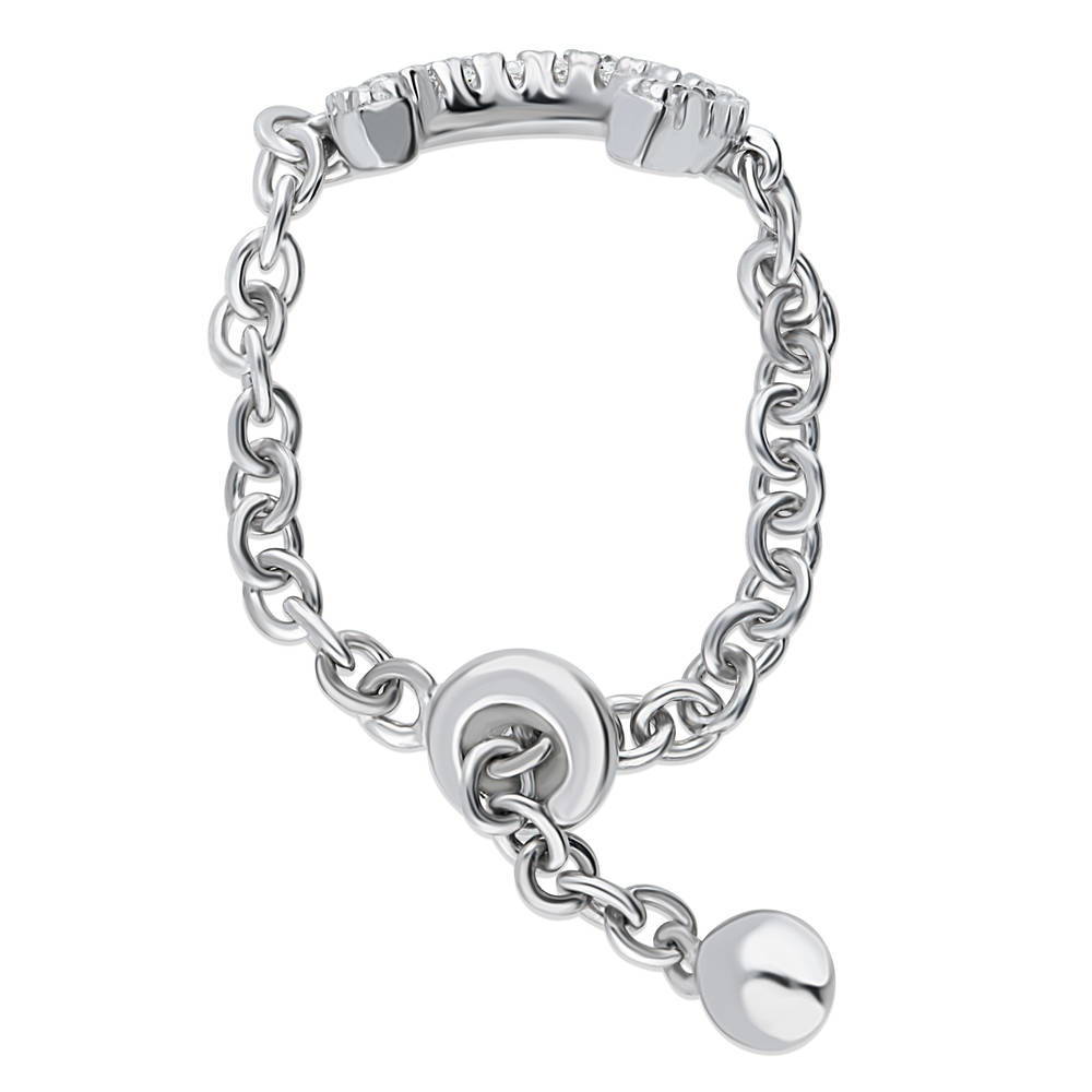 Angle view of Horseshoe CZ Chain Ring in Sterling Silver