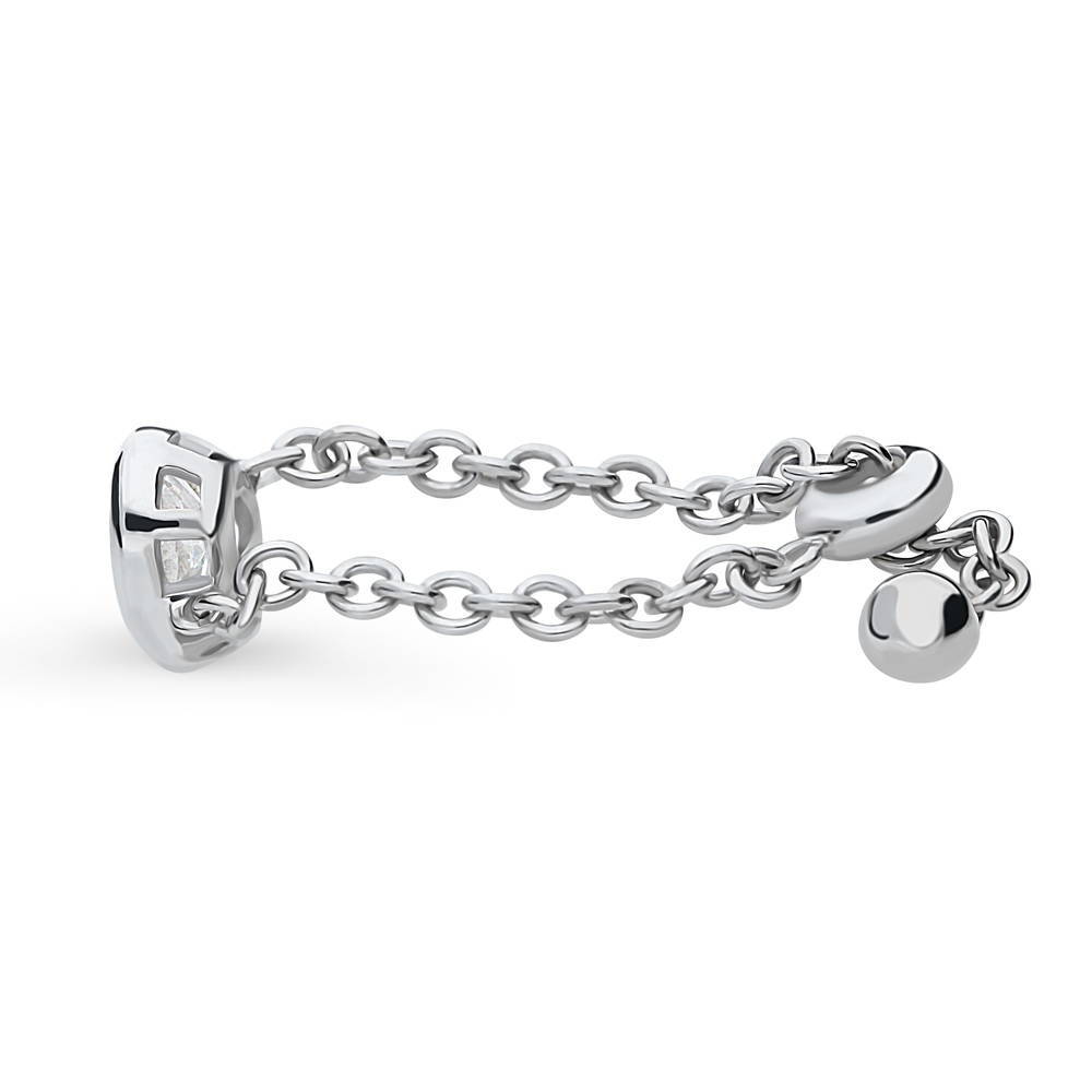 Front view of Solitaire Bezel Set Pear CZ Chain Ring in Sterling Silver 0.8ct, 4 of 8