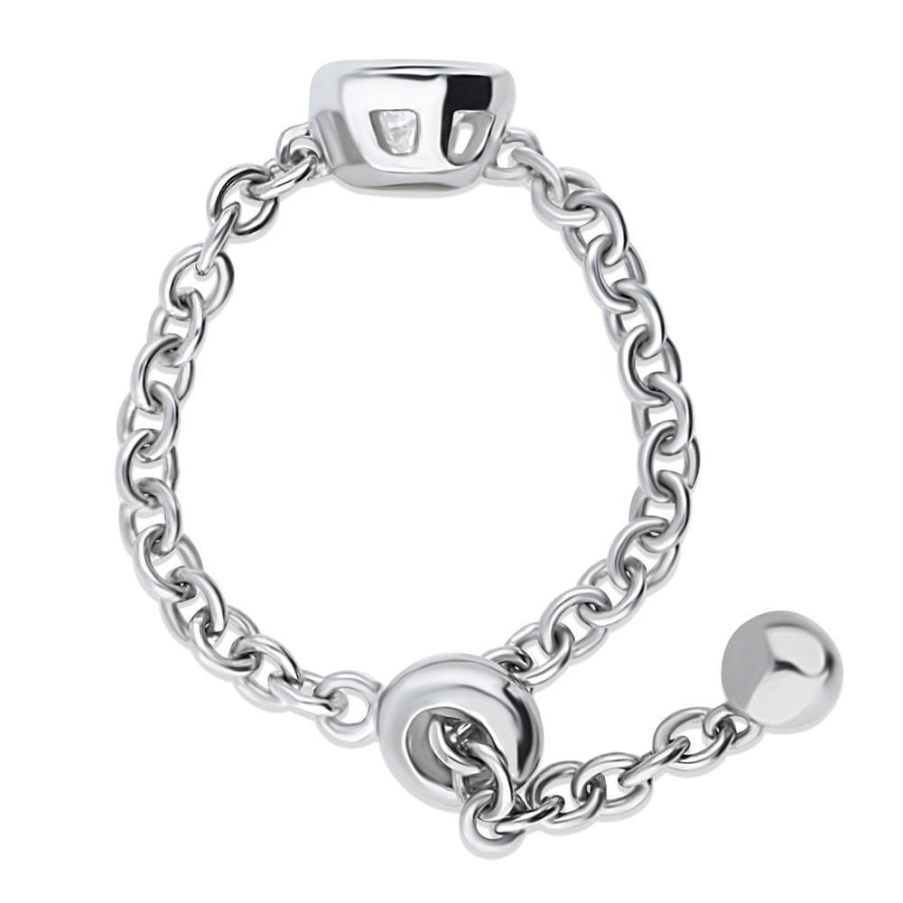 Angle view of Solitaire Bezel Set Pear CZ Chain Ring in Sterling Silver 0.8ct, 5 of 8