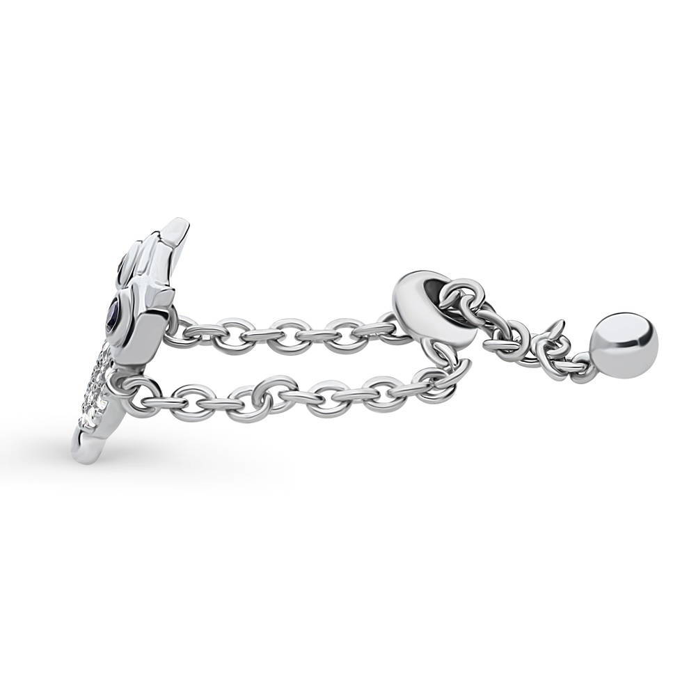 Front view of Owl CZ Chain Ring in Sterling Silver