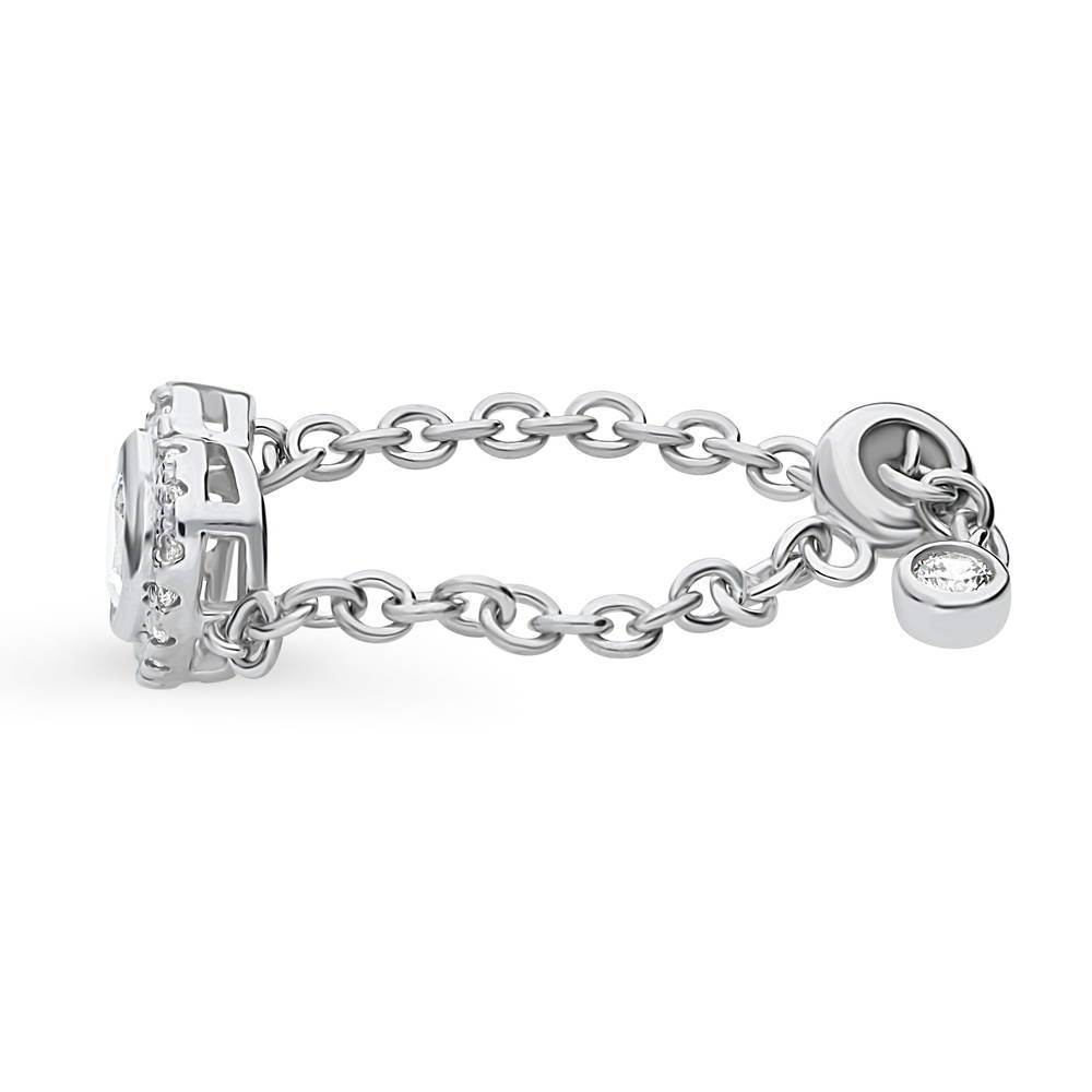 Front view of Halo Heart CZ Chain Ring in Sterling Silver