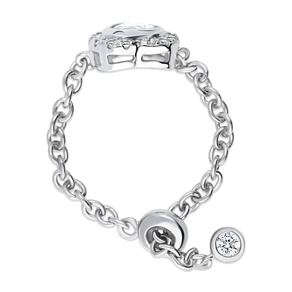 Angle view of Halo Heart CZ Chain Ring in Sterling Silver, 5 of 8