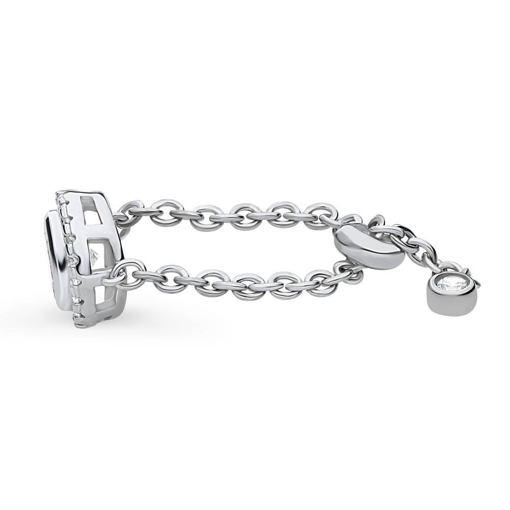 Front view of Halo Round CZ Chain Ring in Sterling Silver