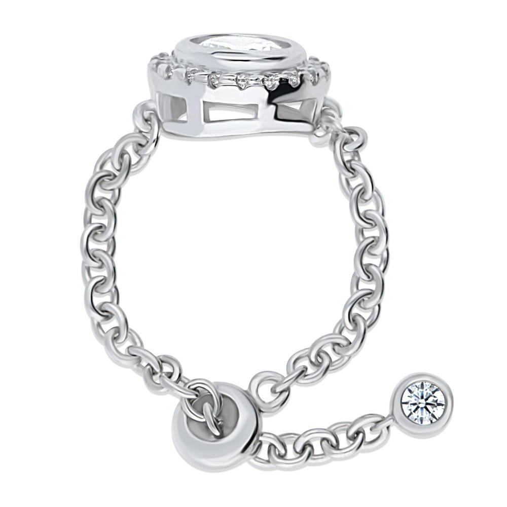 Angle view of Halo Round CZ Chain Ring in Sterling Silver