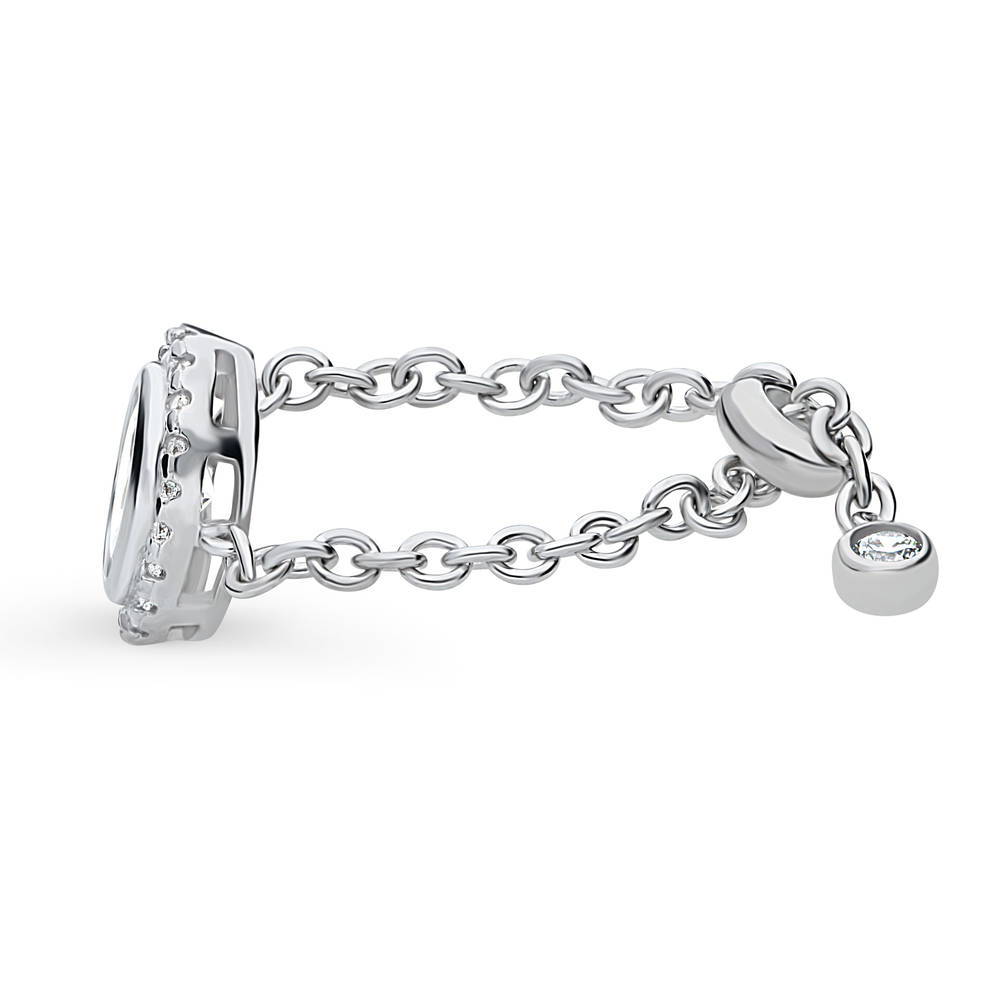 Front view of Halo Oval CZ Chain Ring in Sterling Silver