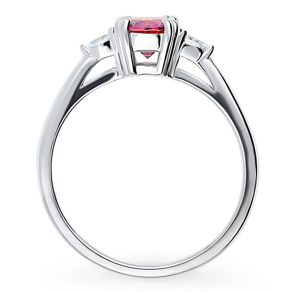 3-Stone Red Oval CZ Ring in Sterling Silver