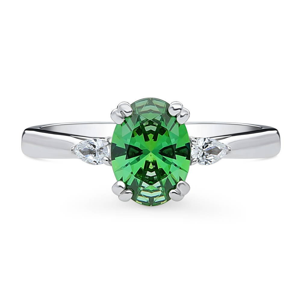 3-Stone Green Oval CZ Ring in Sterling Silver