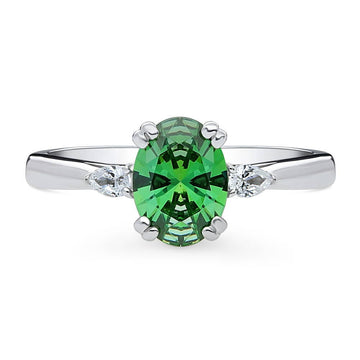 3-Stone Green Oval CZ Ring in Sterling Silver