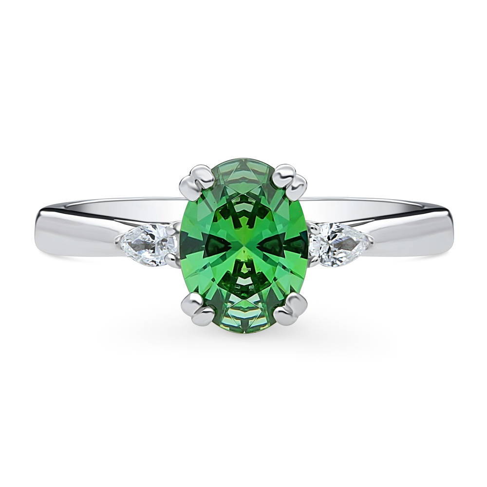 3-Stone Green Oval CZ Ring in Sterling Silver, 1 of 9
