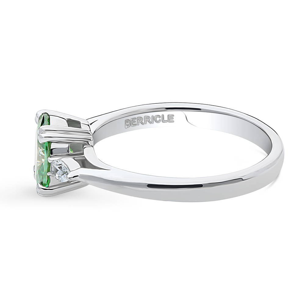 Angle view of 3-Stone Green Oval CZ Ring in Sterling Silver, 5 of 9