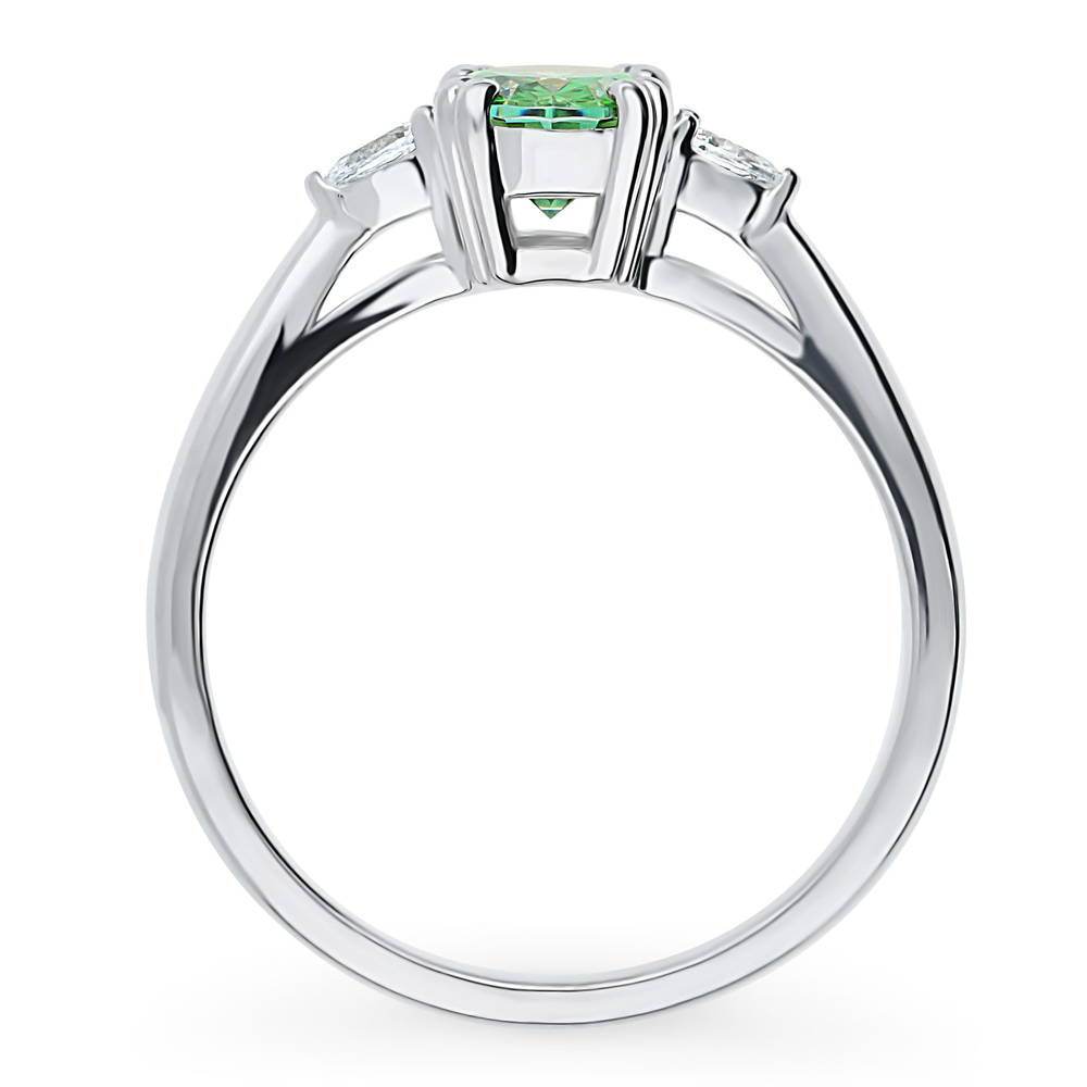 3-Stone Green Oval CZ Ring in Sterling Silver
