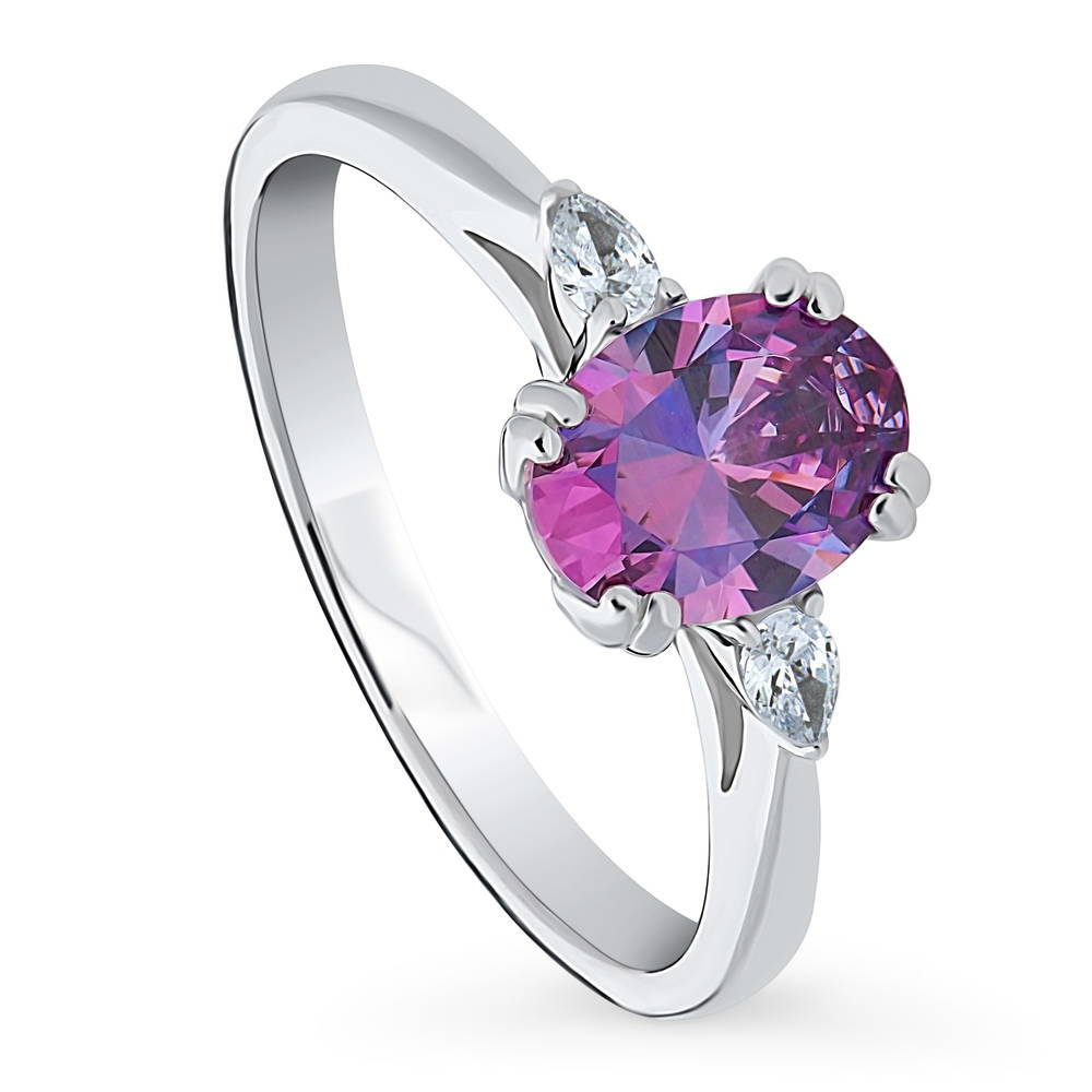 3-Stone Purple Oval CZ Ring in Sterling Silver