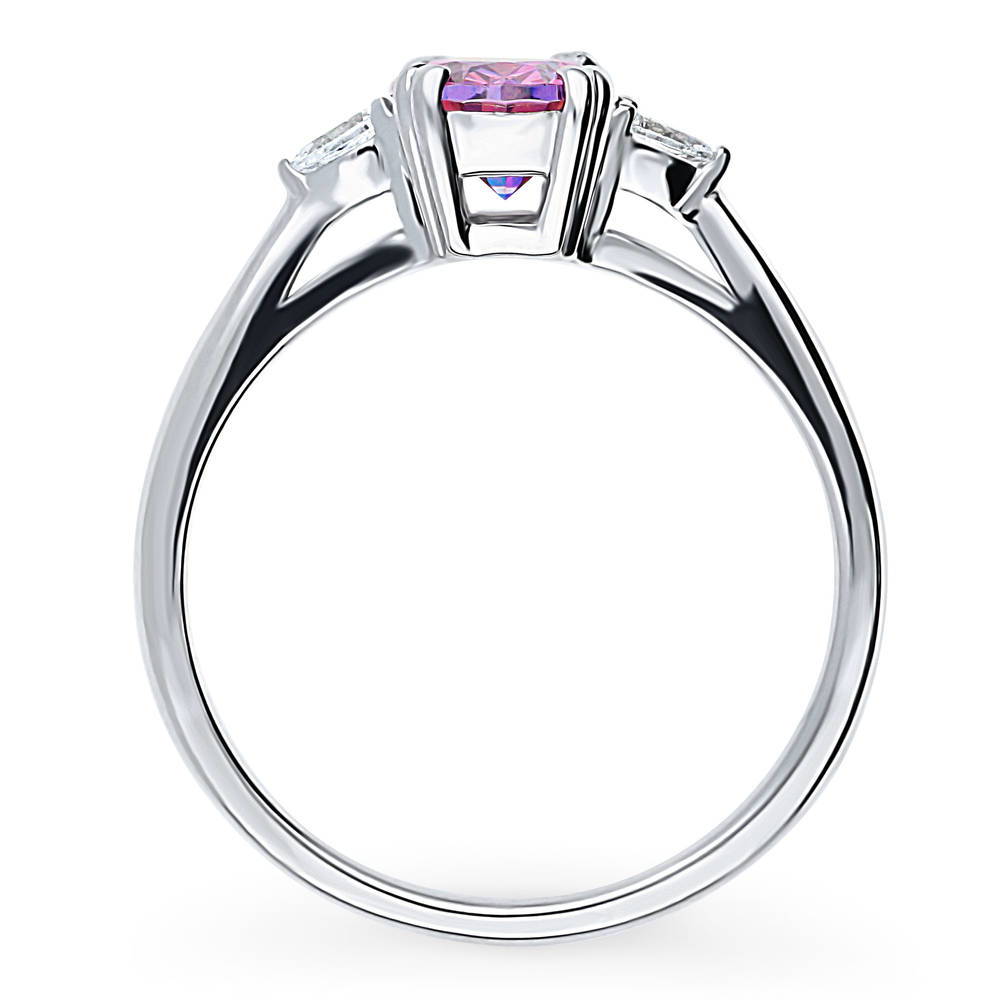 3-Stone Purple Oval CZ Ring in Sterling Silver