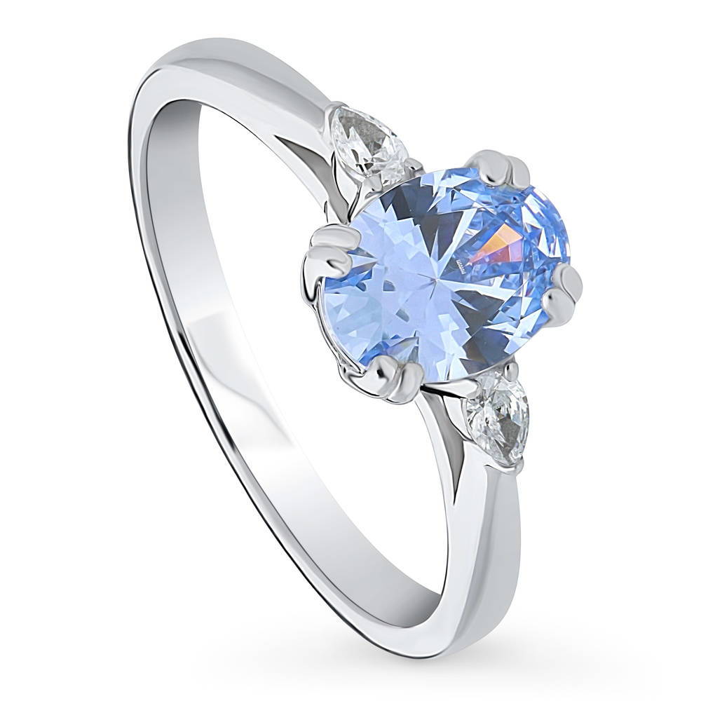 3-Stone Greyish Blue Oval CZ Ring in Sterling Silver