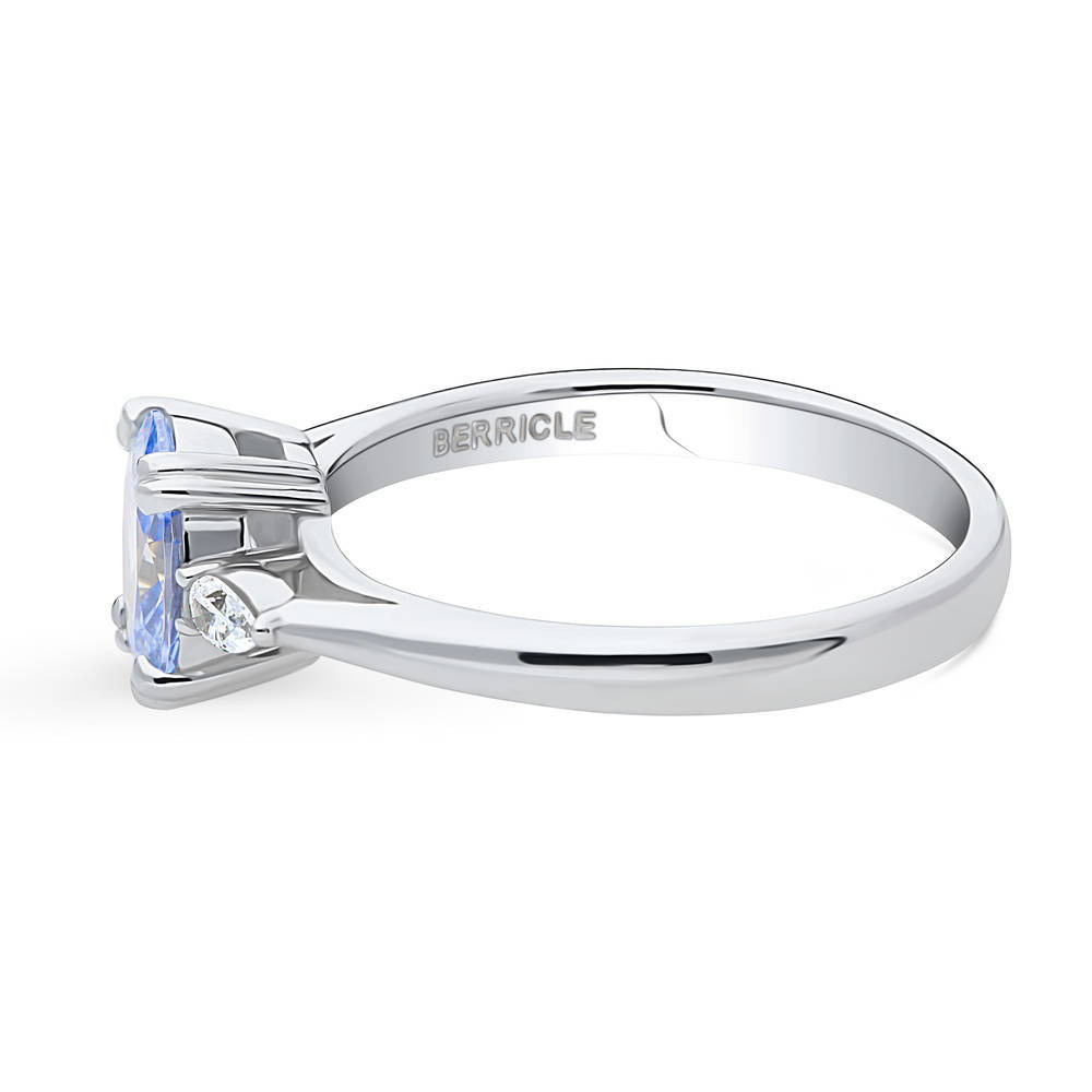 3-Stone Greyish Blue Oval CZ Ring in Sterling Silver