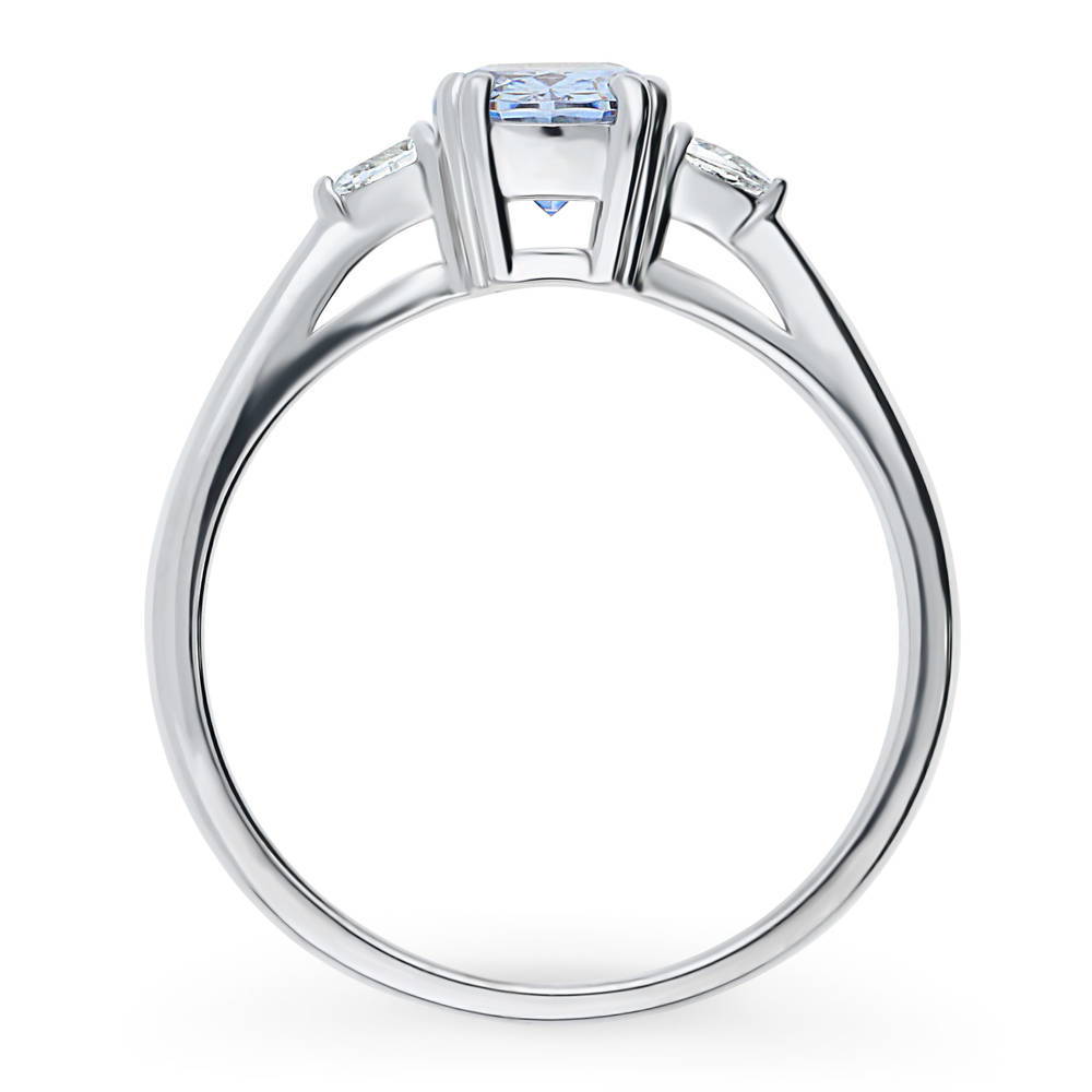 3-Stone Greyish Blue Oval CZ Ring in Sterling Silver