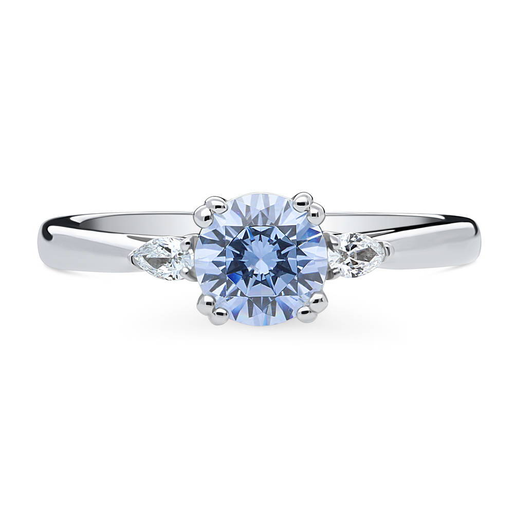 3-Stone Greyish Blue Round CZ Ring in Sterling Silver, 1 of 9