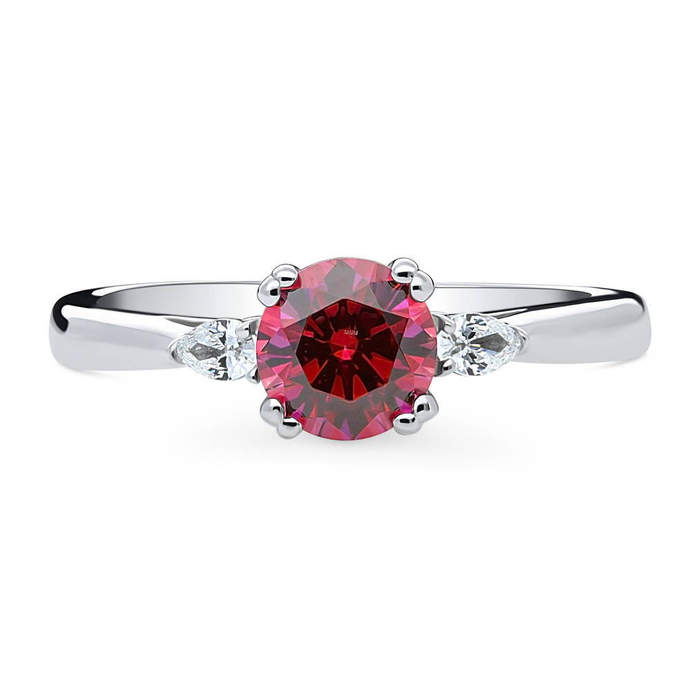 3-Stone Red Round CZ Ring in Sterling Silver