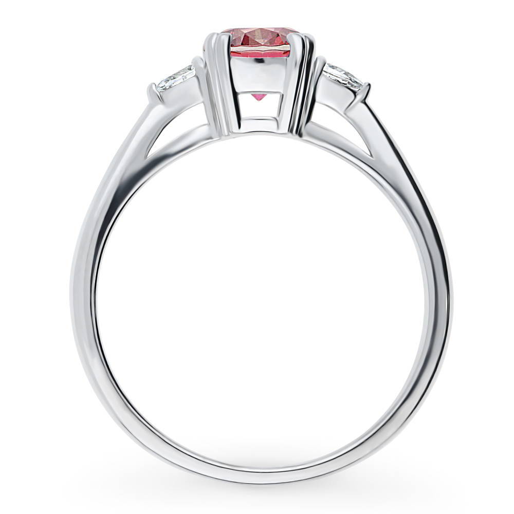 Alternate view of 3-Stone Red Round CZ Ring in Sterling Silver