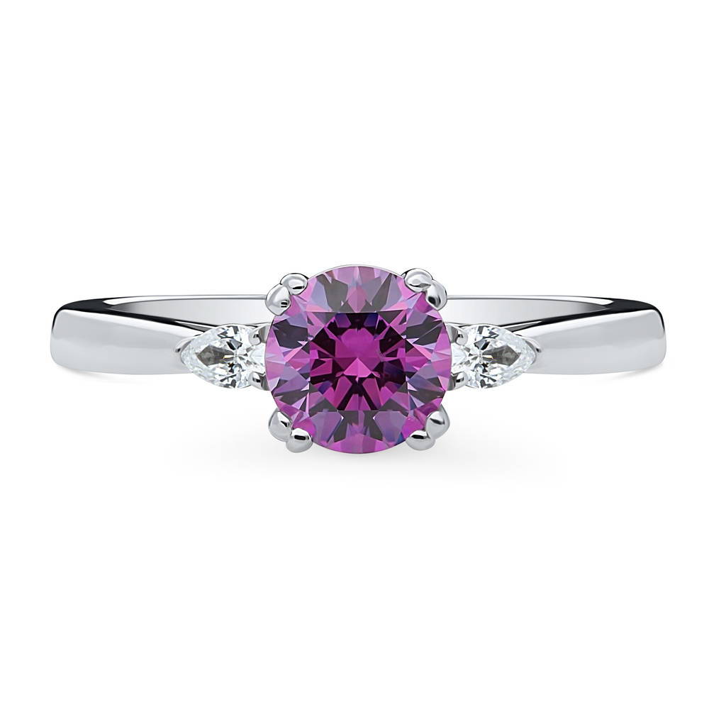3-Stone Purple Round CZ Ring in Sterling Silver, 1 of 9