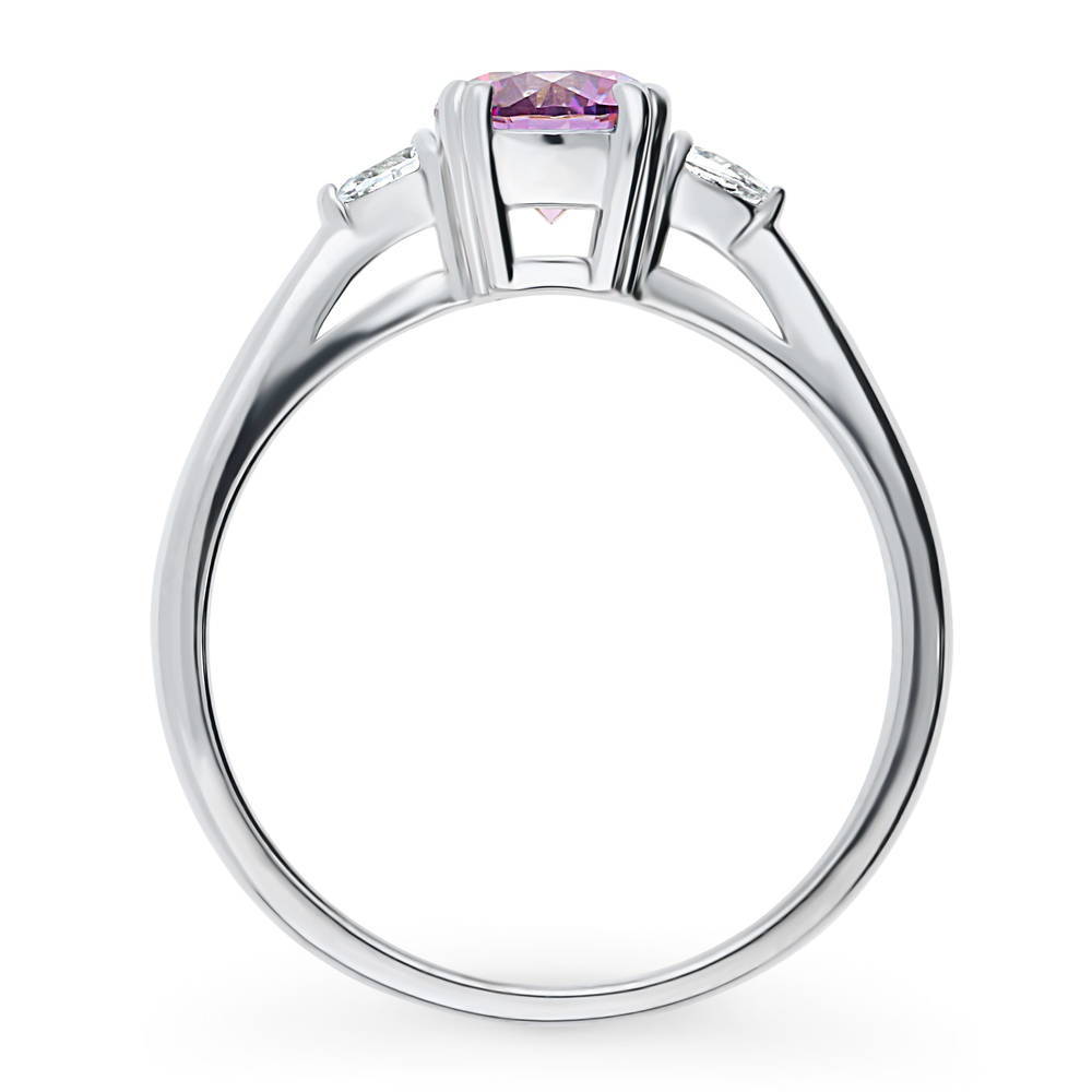 Alternate view of 3-Stone Purple Round CZ Ring in Sterling Silver