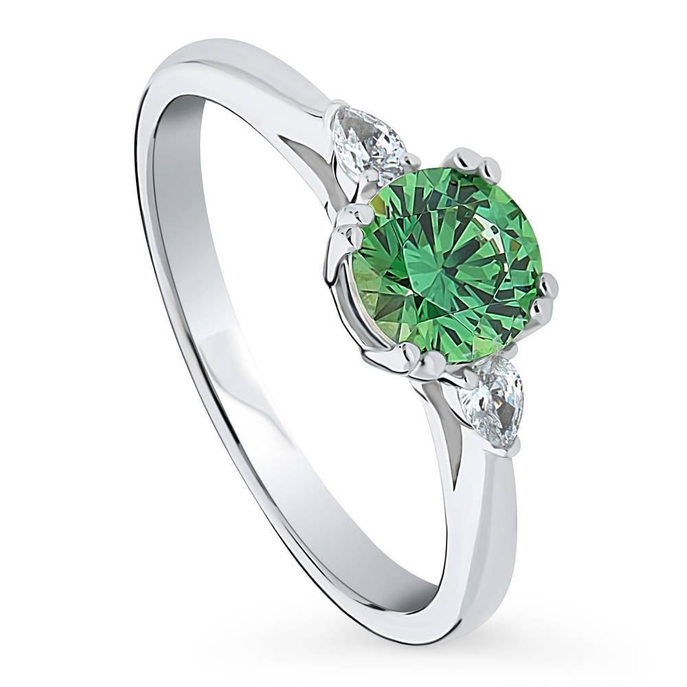 3-Stone Green Round CZ Ring in Sterling Silver