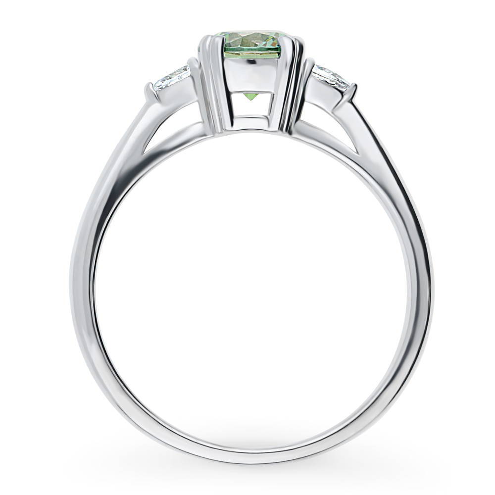 Alternate view of 3-Stone Green Round CZ Ring in Sterling Silver