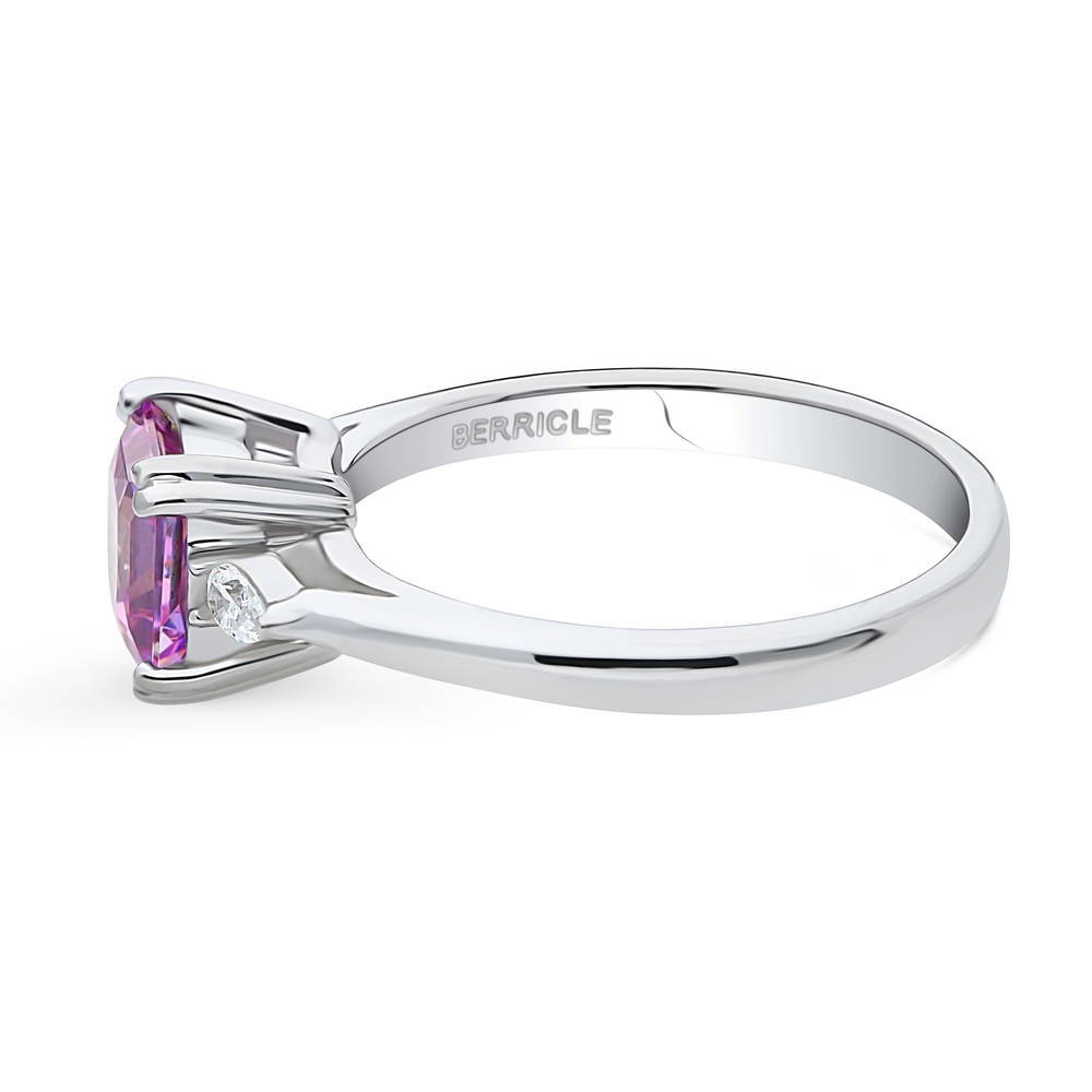 Angle view of 3-Stone Purple Princess CZ Ring in Sterling Silver