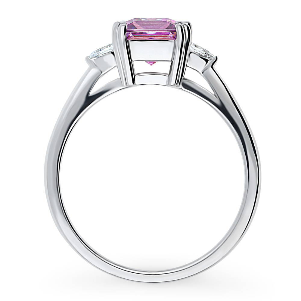 Alternate view of 3-Stone Purple Princess CZ Ring in Sterling Silver