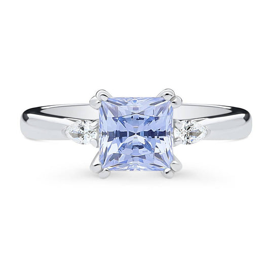 3-Stone Greyish Blue Princess CZ Ring in Sterling Silver