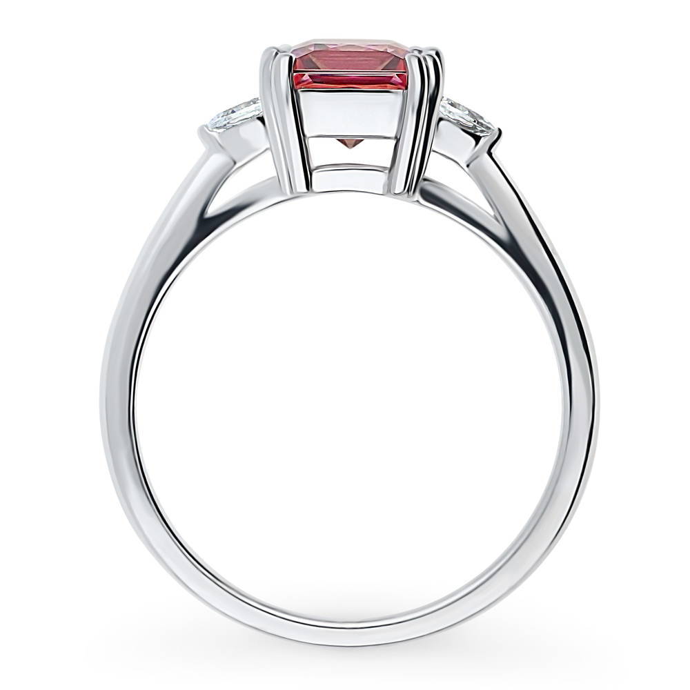 Alternate view of 3-Stone Red Princess CZ Ring in Sterling Silver
