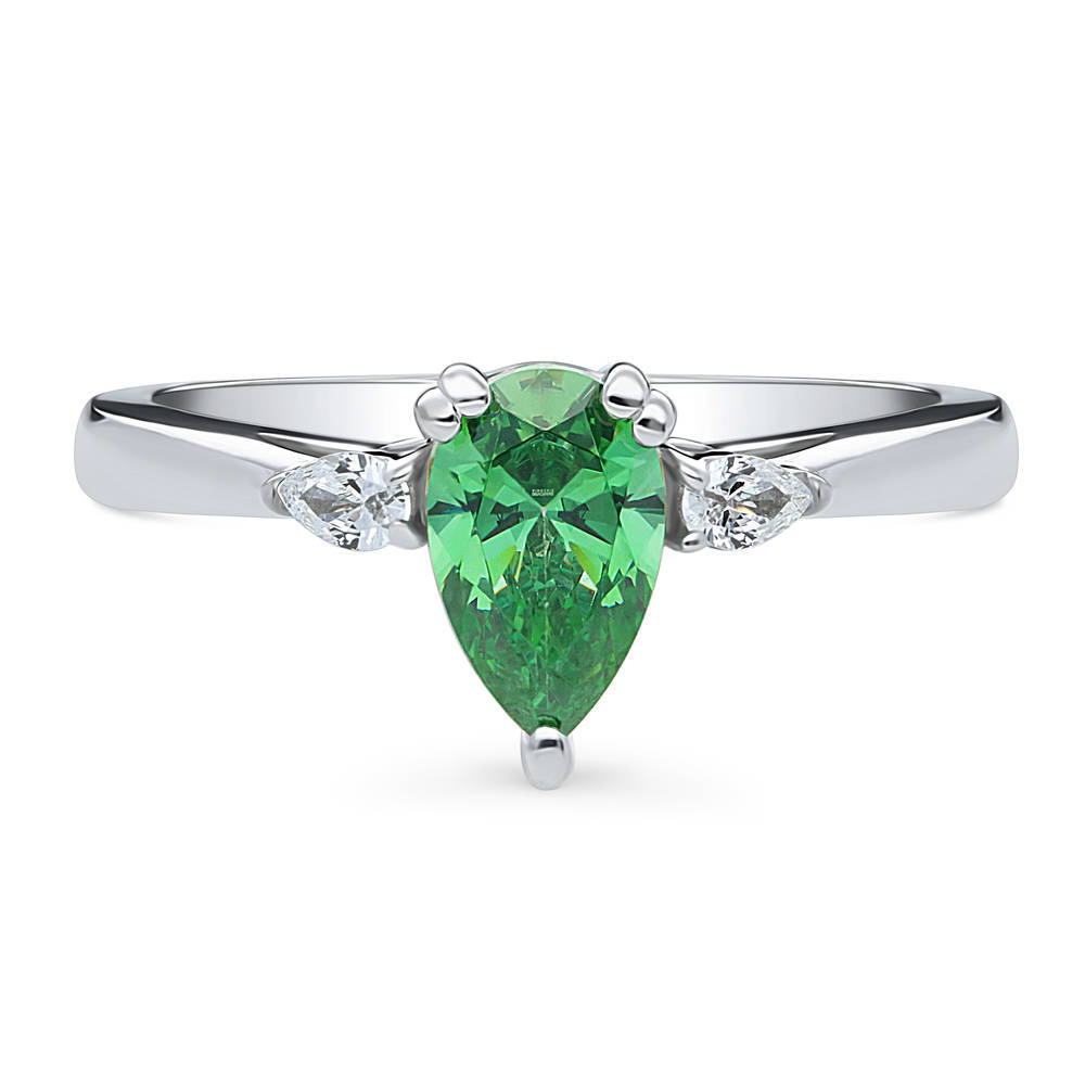 3-Stone 0.8ct Green Pear CZ Ring in Sterling Silver