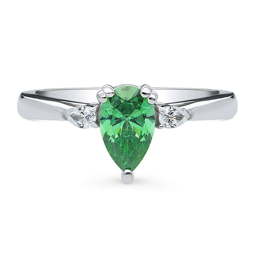 3-Stone Green Pear CZ Ring in Sterling Silver, 1 of 9