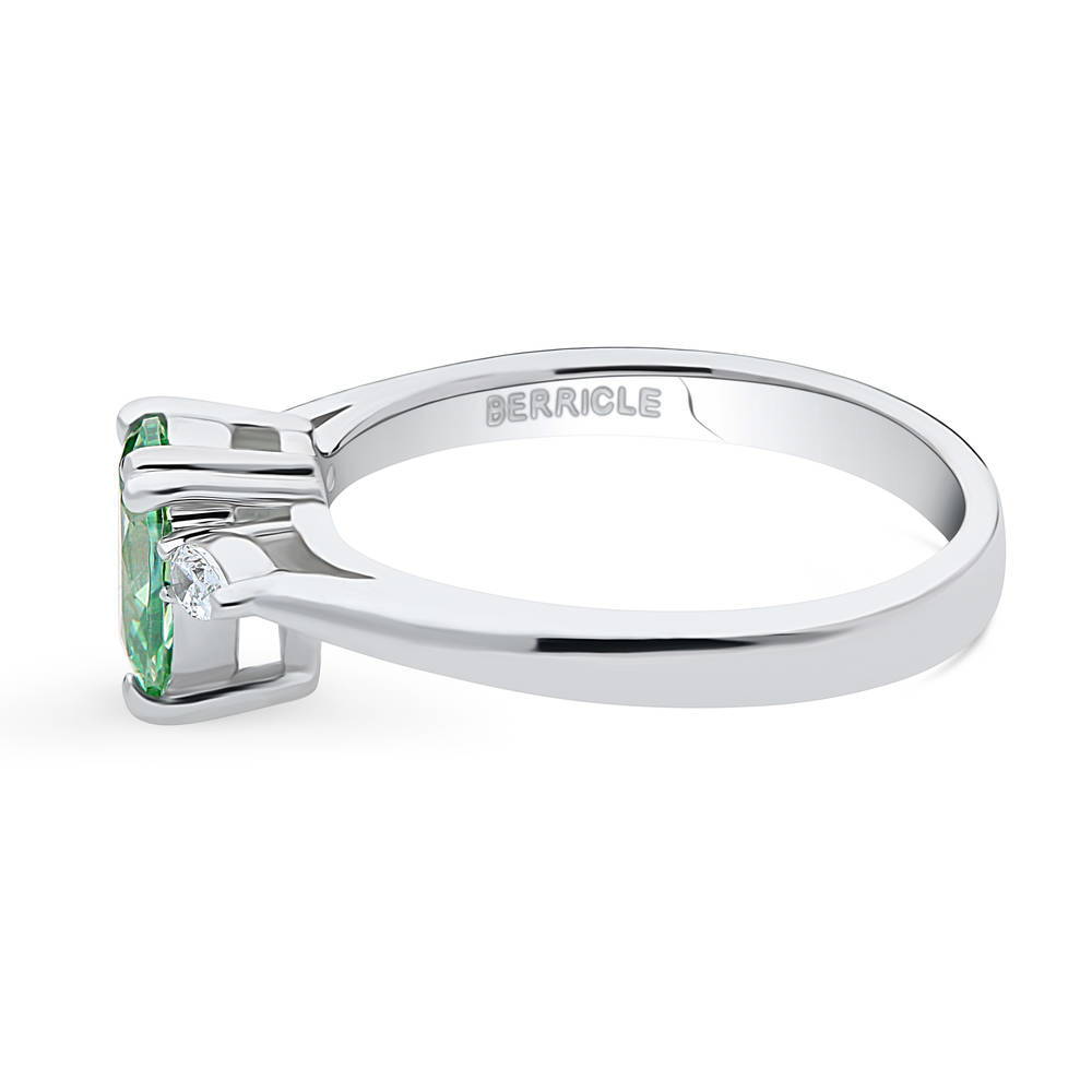 Angle view of 3-Stone Green Pear CZ Ring in Sterling Silver, 5 of 9