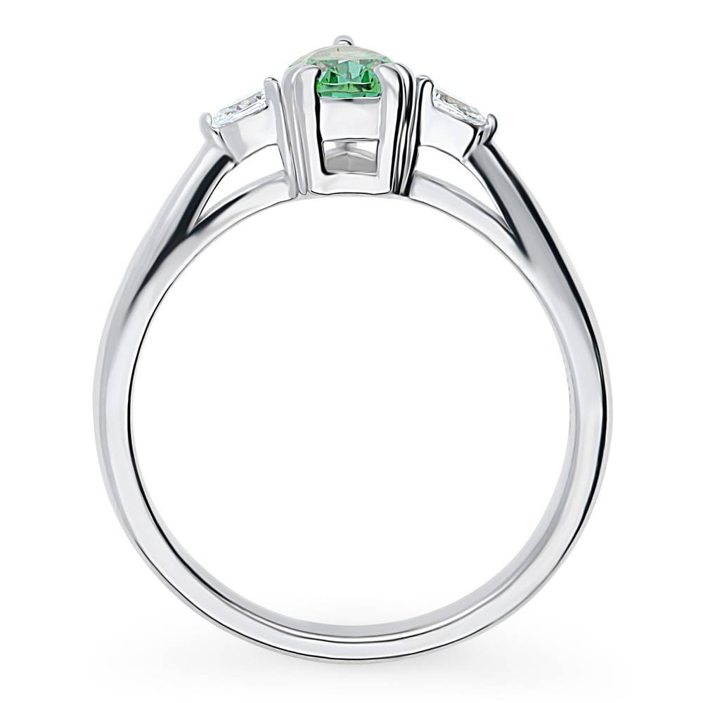 Alternate view of 3-Stone Green Pear CZ Ring in Sterling Silver, 8 of 9