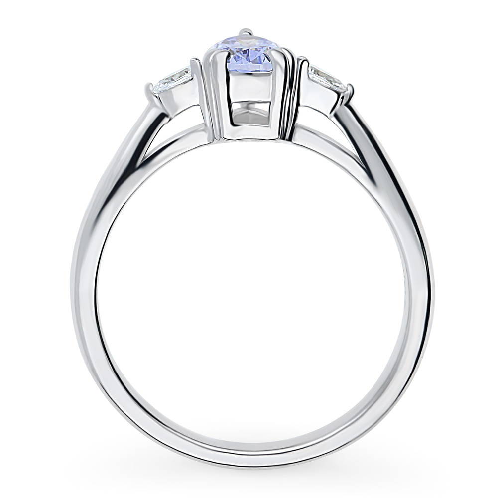 Alternate view of 3-Stone Greyish Blue Pear CZ Ring in Sterling Silver