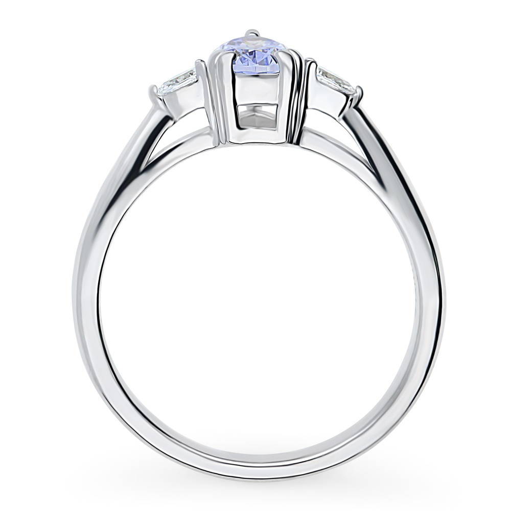 3-Stone 0.8ct Greyish Blue Pear CZ Ring in Sterling Silver